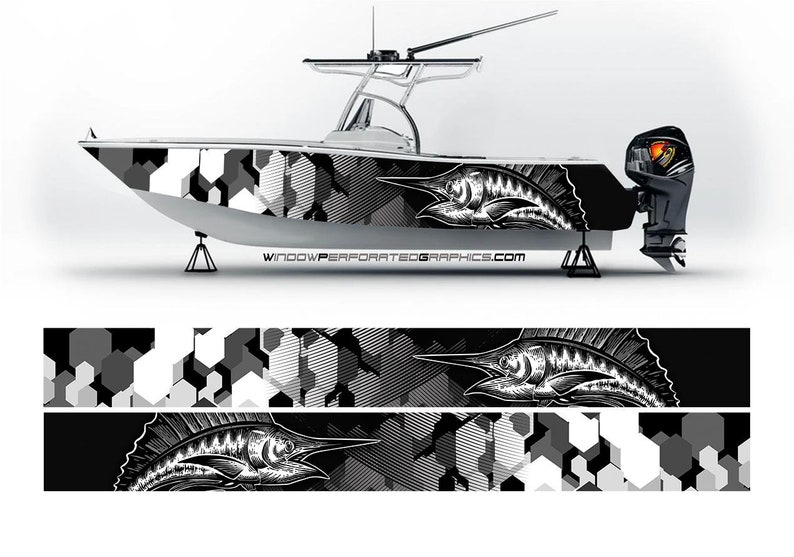 카모 흑백 말린 물고기 그래픽 비닐 보트 랩, 낚시 폰 - Fishing Boat Trailer 리뷰 및 가격
